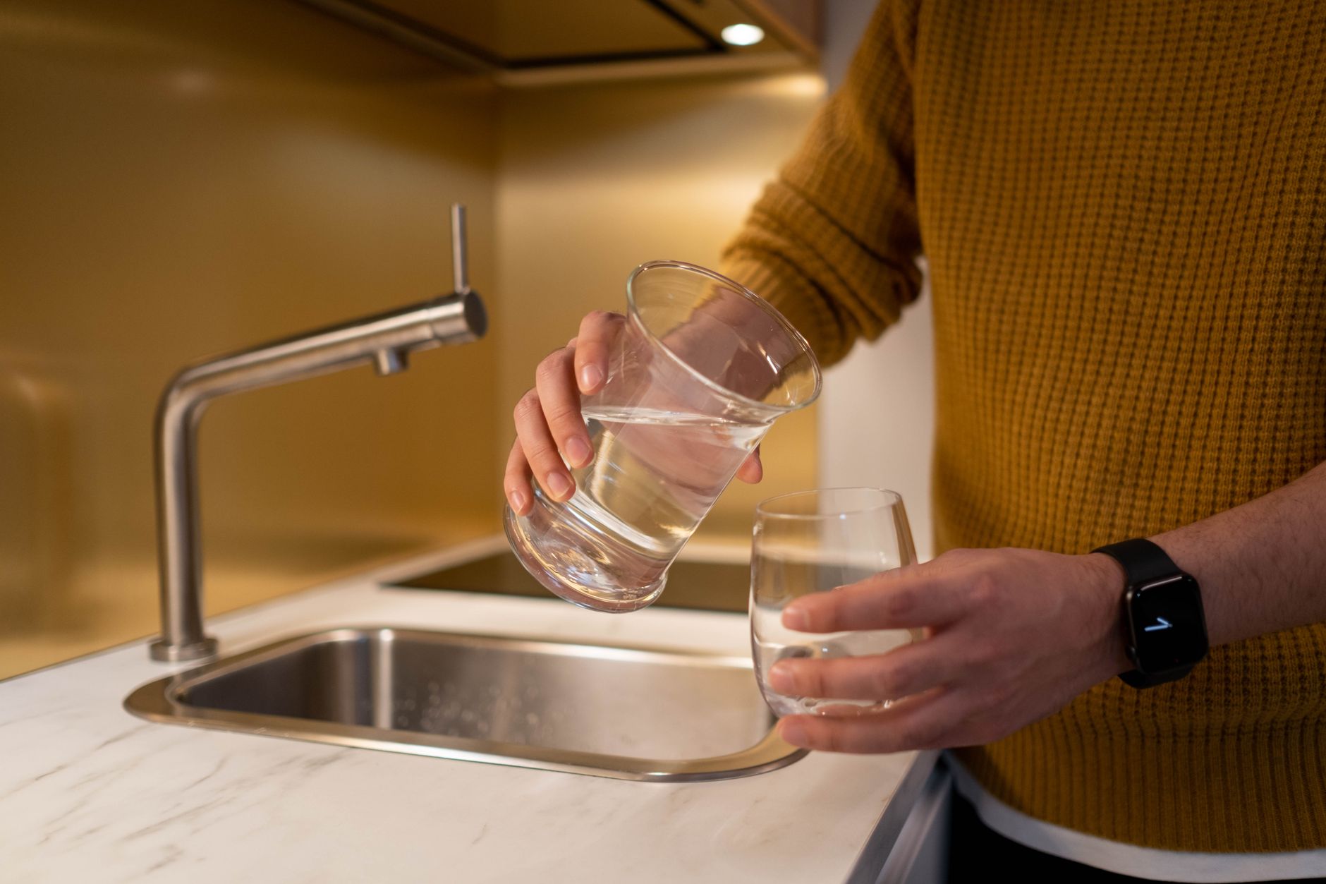A clean smart fountain inside a living room